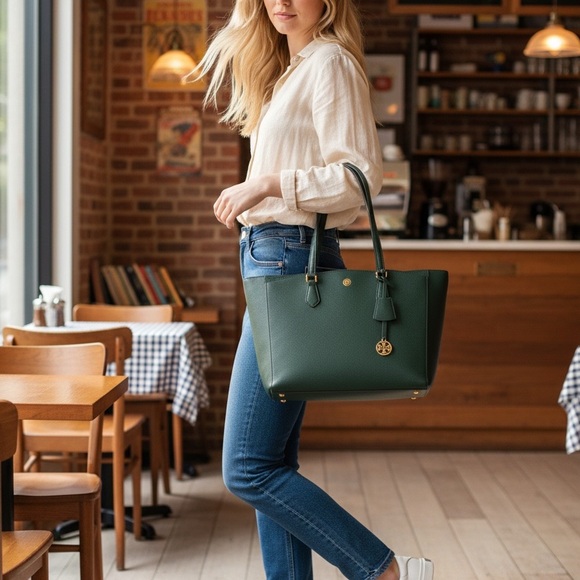 Tory Burch Dark Green Tote with Gold Details - Picture 4 of 4